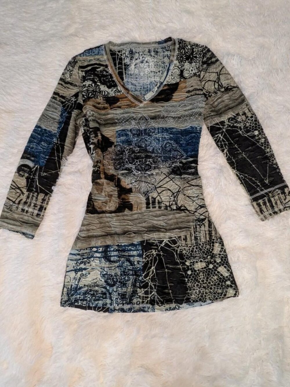 Y2K 3/4 sleeve graphic print long top